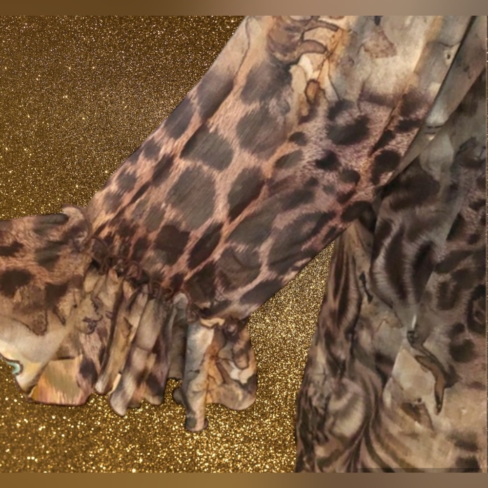 Mushkaby Sienna Rose Beaded Animal Print Flowy Large Blouse - Picture 4 of 7